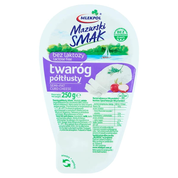 MLEKPOL - TWARÓG MAZURSKI BEZ LAKTOZY KLINEK PÓŁTŁUSTY 250G