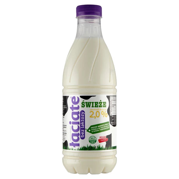 MLEKPOL - ŁACIATE MLEKO BEZ LAKTOZY 2,0% 1L BUTELKA