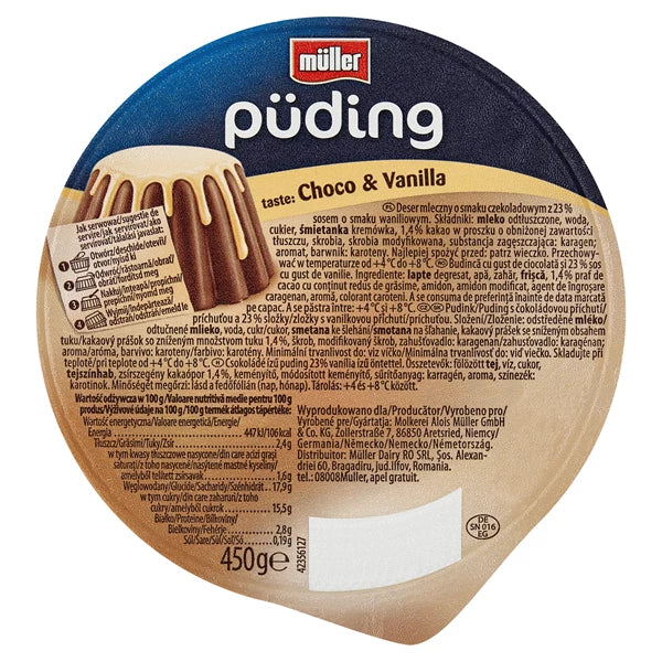 MULLER PUDDING CZEKOLADA WANILIA 450G