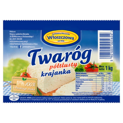 WŁOSZCZOWA - TWARÓG  PÓŁTŁUSTY KRAJANKA 1KG