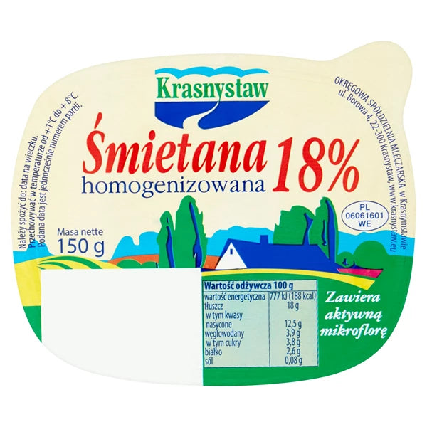 KRASNYSTAW - ŚMIETANA 18% 150G KUBEK-KWADRATOWY