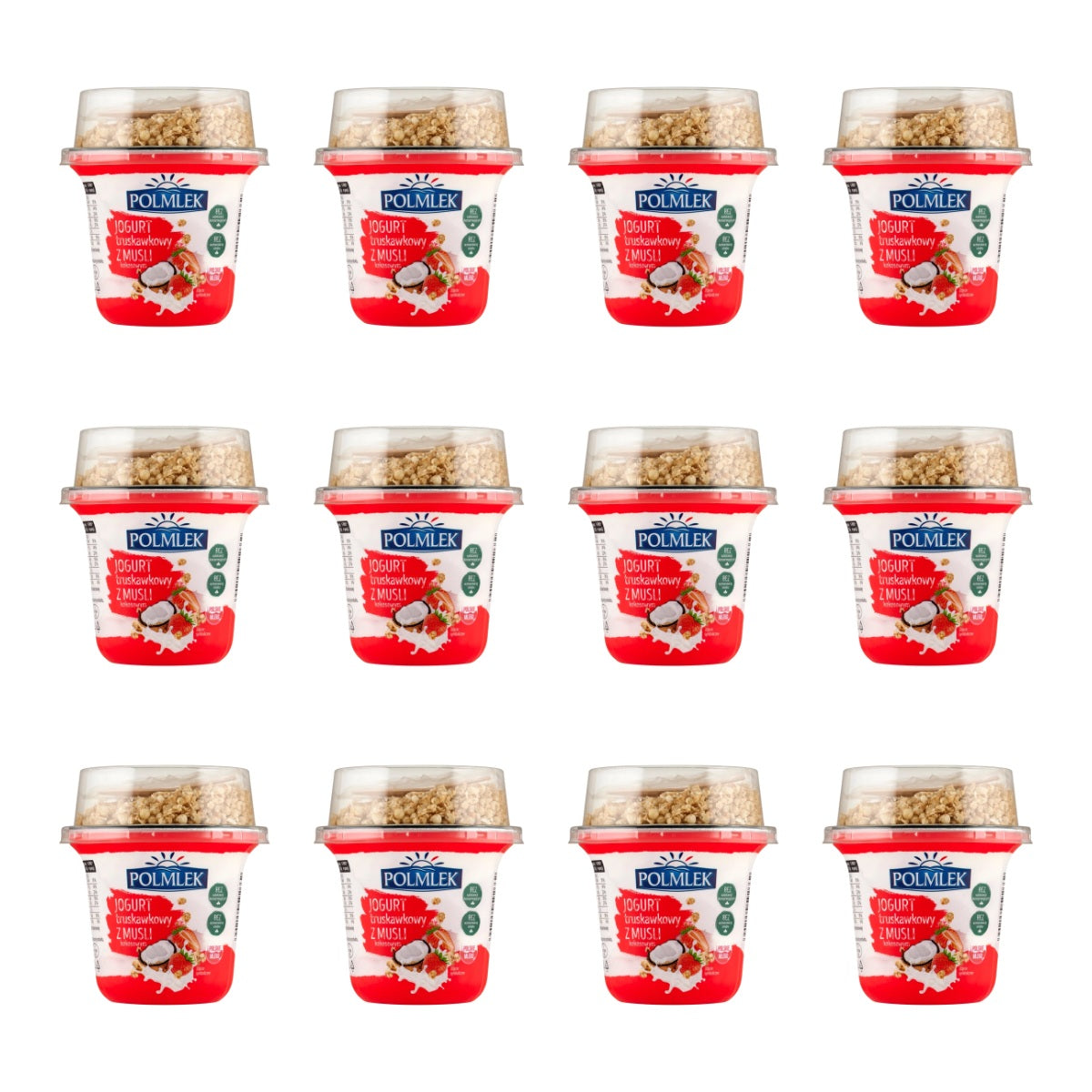 POLMLEK - JOGURT TRUSKAWKOWY Z MUSLI KOKOSOWYM 210G