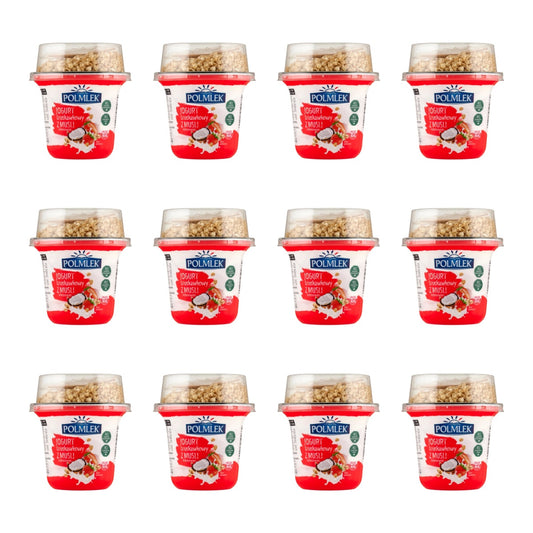 POLMLEK - JOGURT TRUSKAWKOWY Z MUSLI KOKOSOWYM 210G