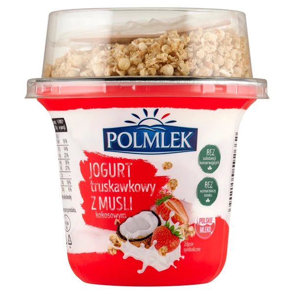 POLMLEK - JOGURT TRUSKAWKOWY Z MUSLI KOKOSOWYM 210G