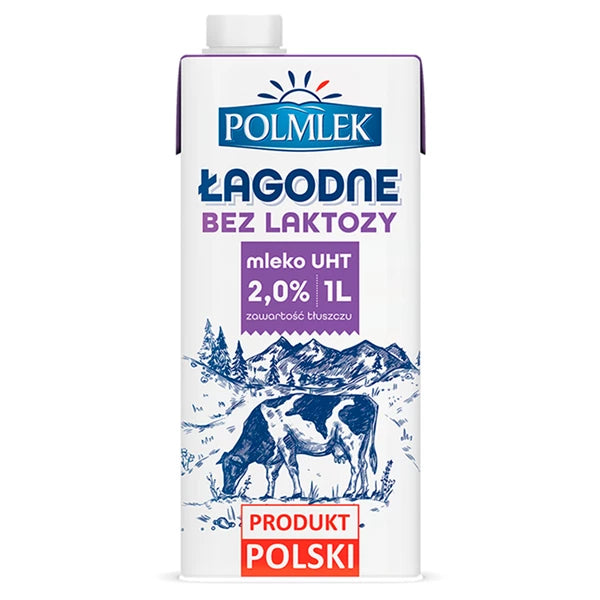 POLMLEK - ŁAGODNE MLEKO 2% 1L O OBNIŻONEJ ZAWARTOŚCI LAKTOZY