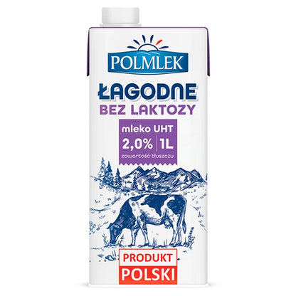 POLMLEK - ŁAGODNE MLEKO 2% 1L O OBNIŻONEJ ZAWARTOŚCI LAKTOZY